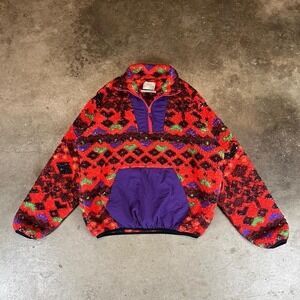 Urban Outfitters Mens Red Geometric Sherpa Fleece Quarter Zip Pullover Medium